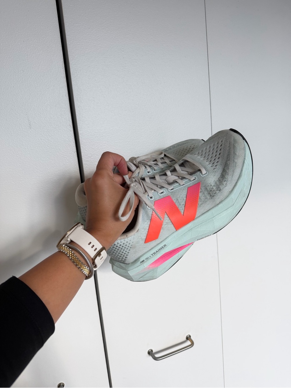 New Balance Women's Mint Green Running Sneakers with Coral Logo